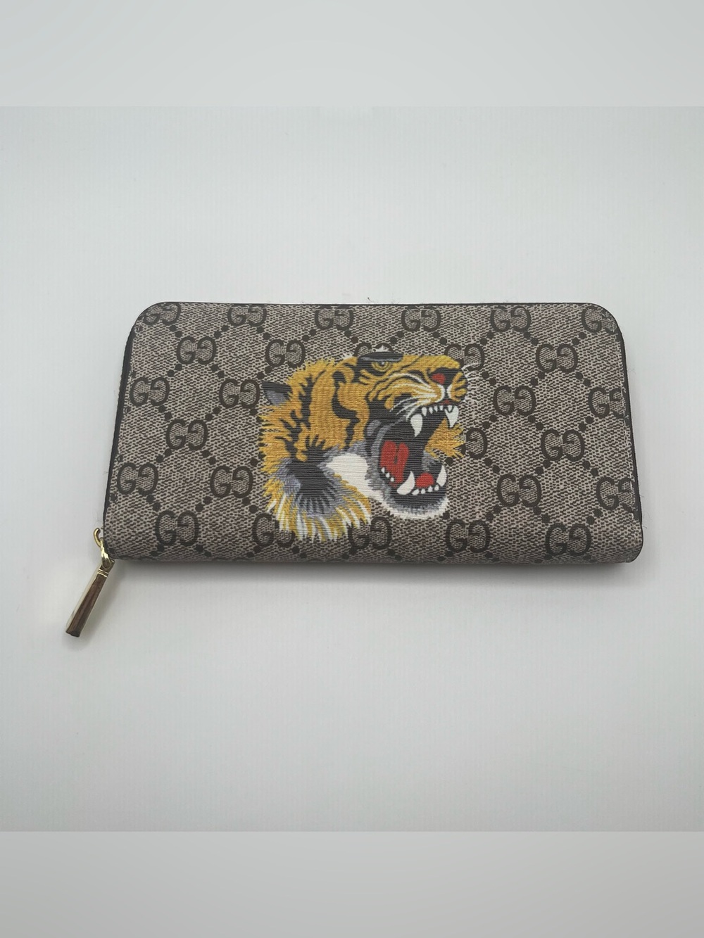Tiger Zip Wallet with Gold Hardware